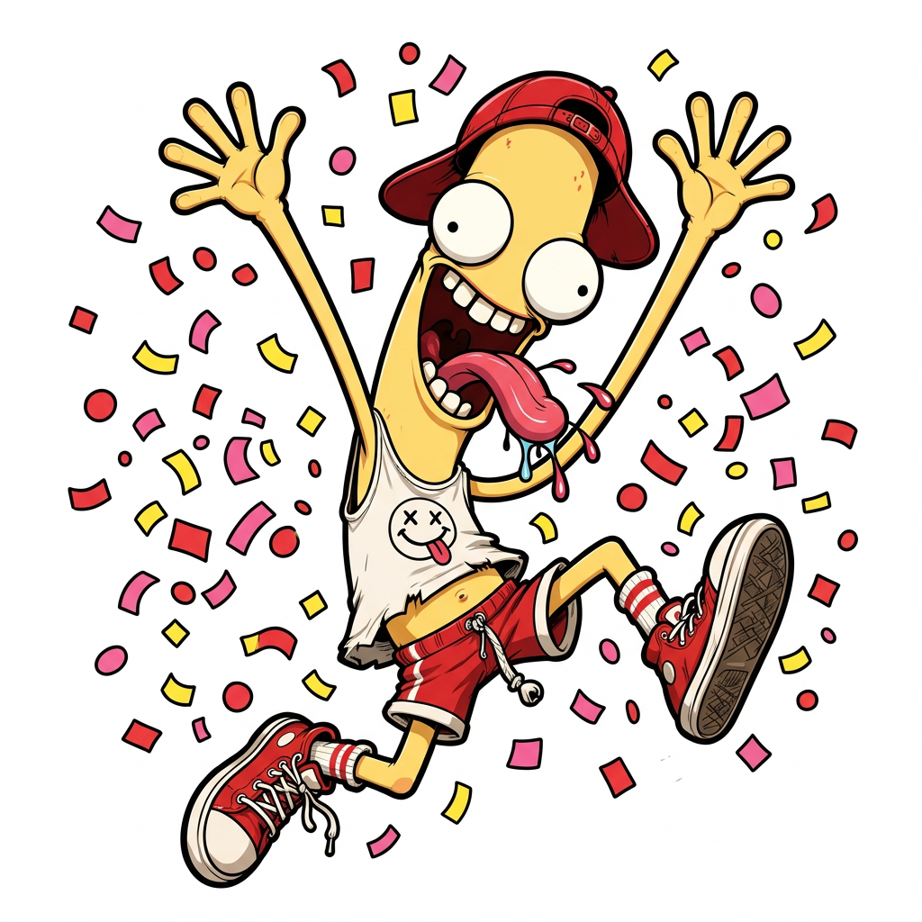 Phlerp celebrating in confetti